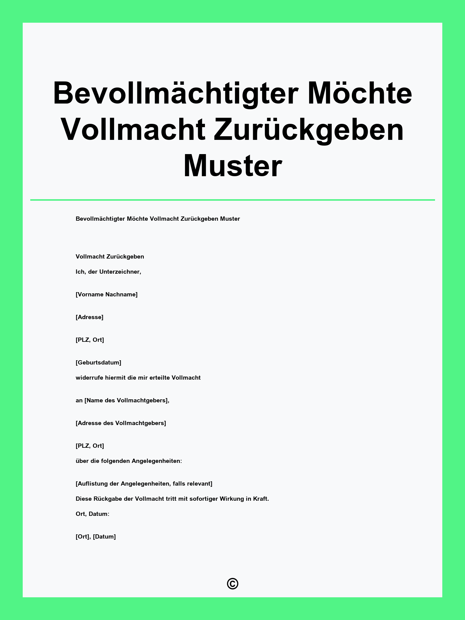 Bevollmächtigter Möchte Vollmacht Zurückgeben Muster
