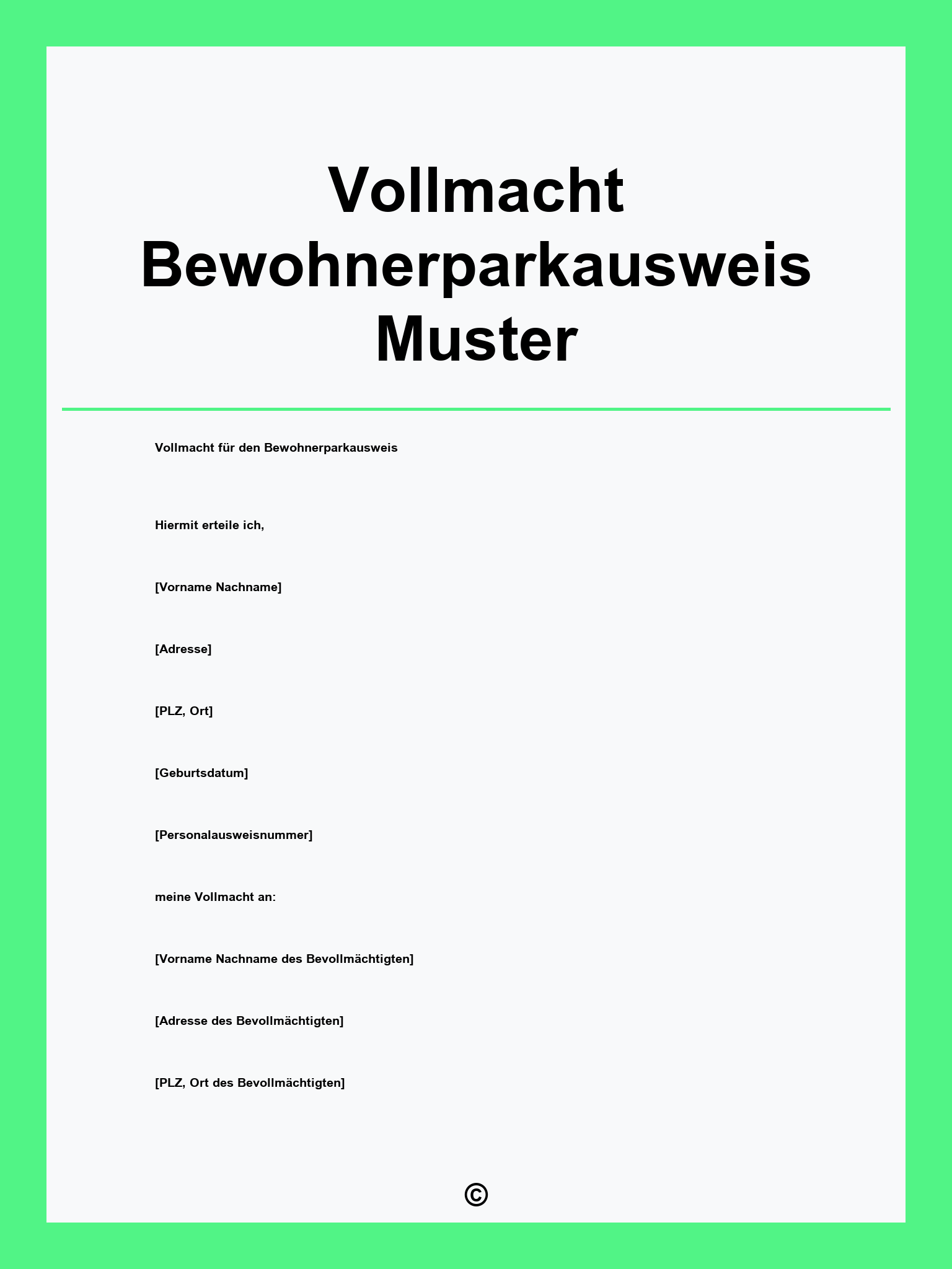 Vollmacht Bewohnerparkausweis Muster