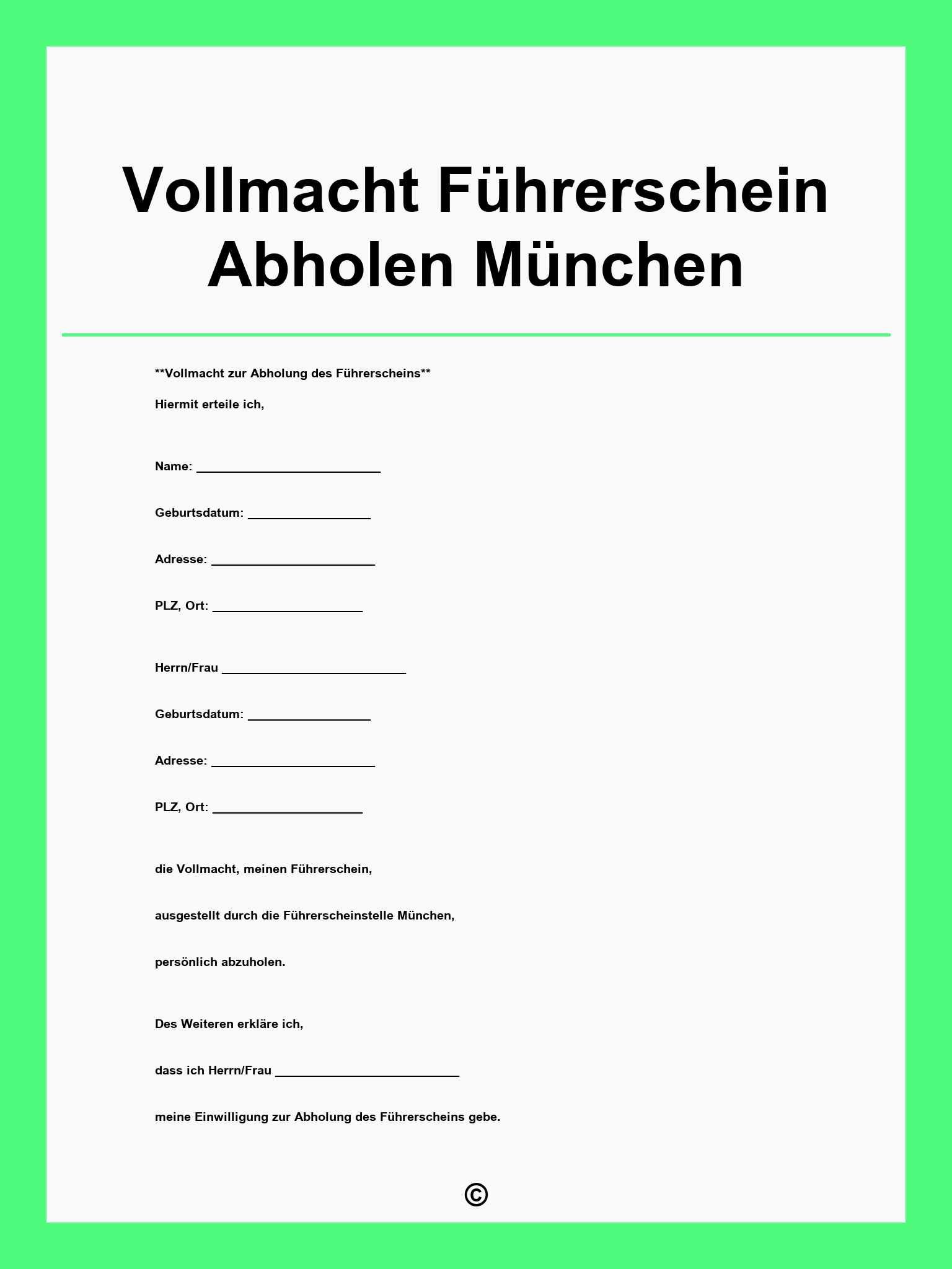 Vollmacht Führerschein Abholen München