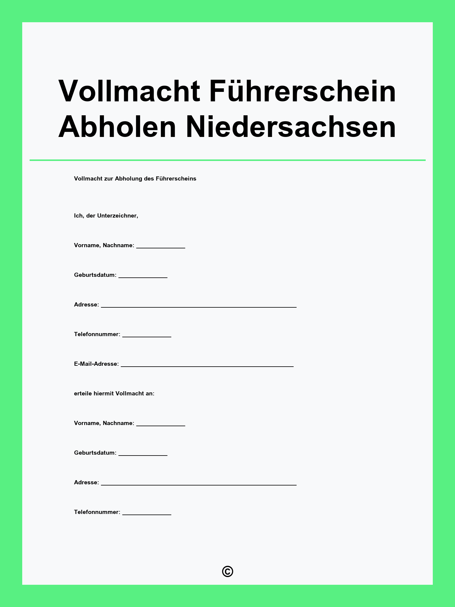 Vollmacht Führerschein Abholen Niedersachsen
