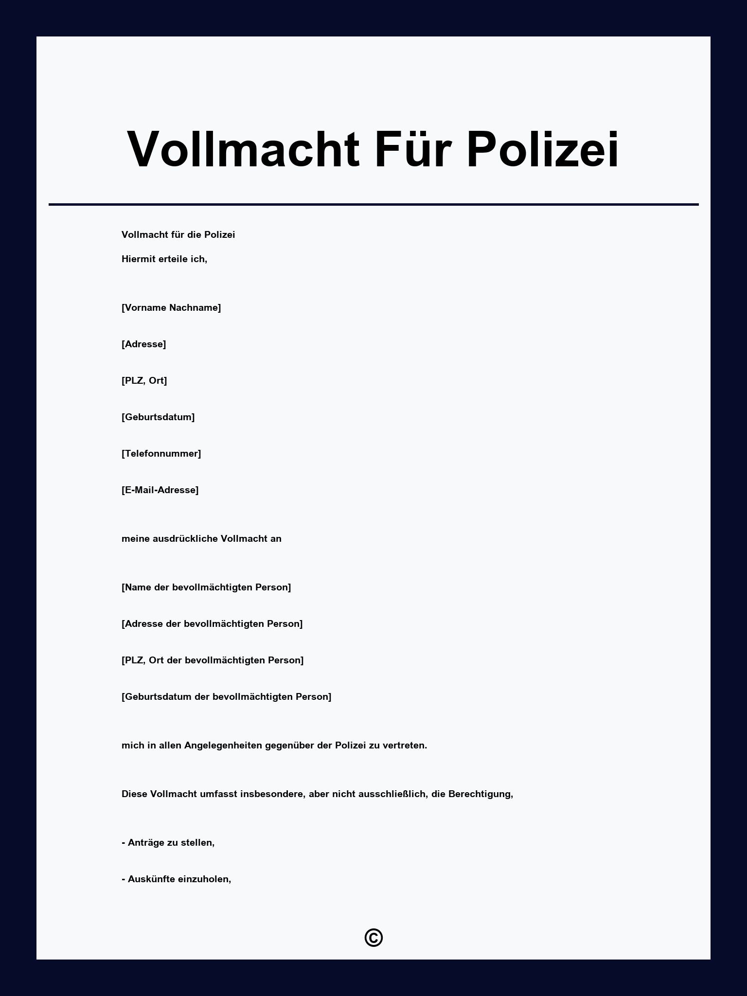 Vollmacht Für Polizei