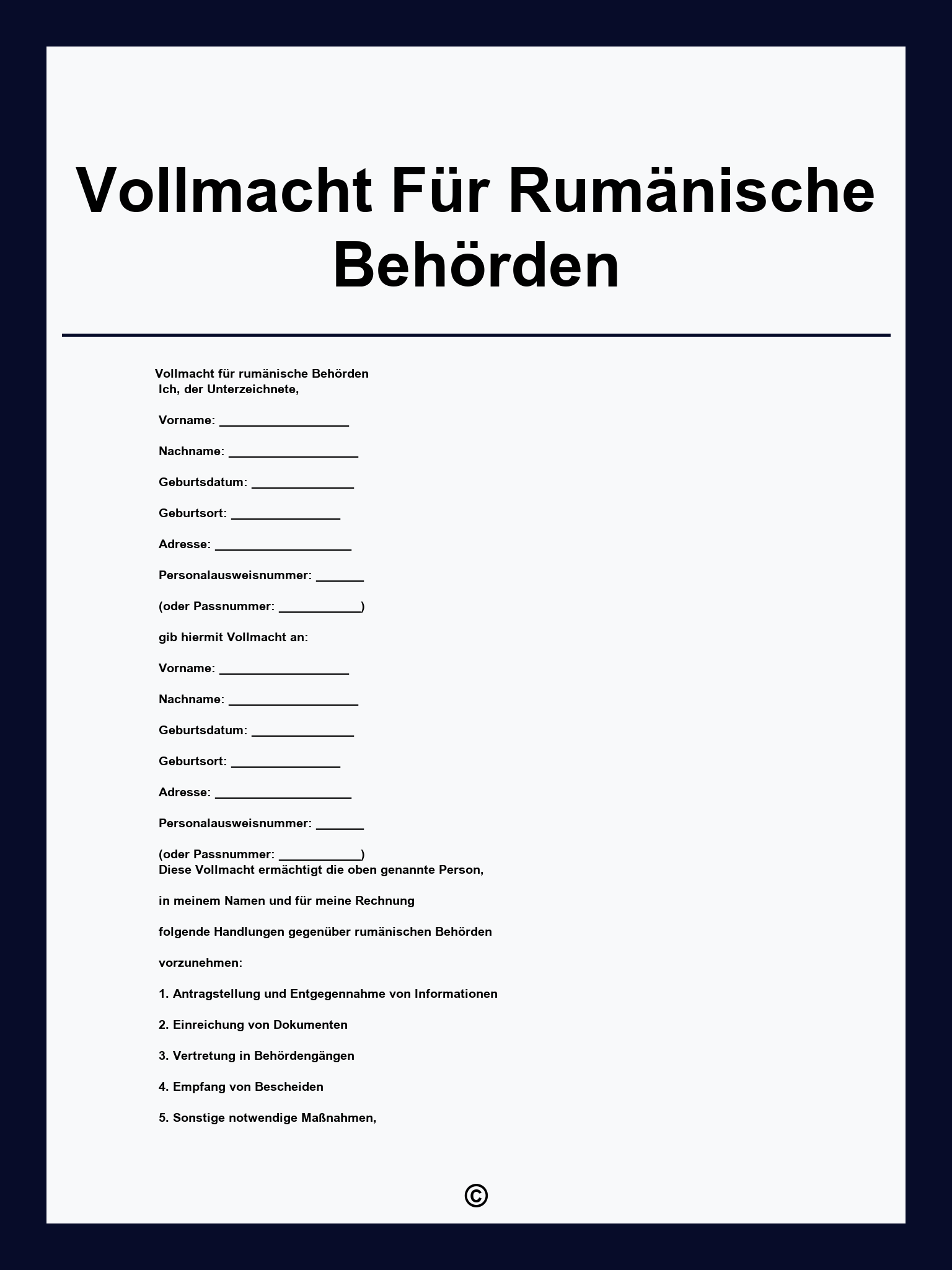 Vollmacht Für Rumänische Behörden