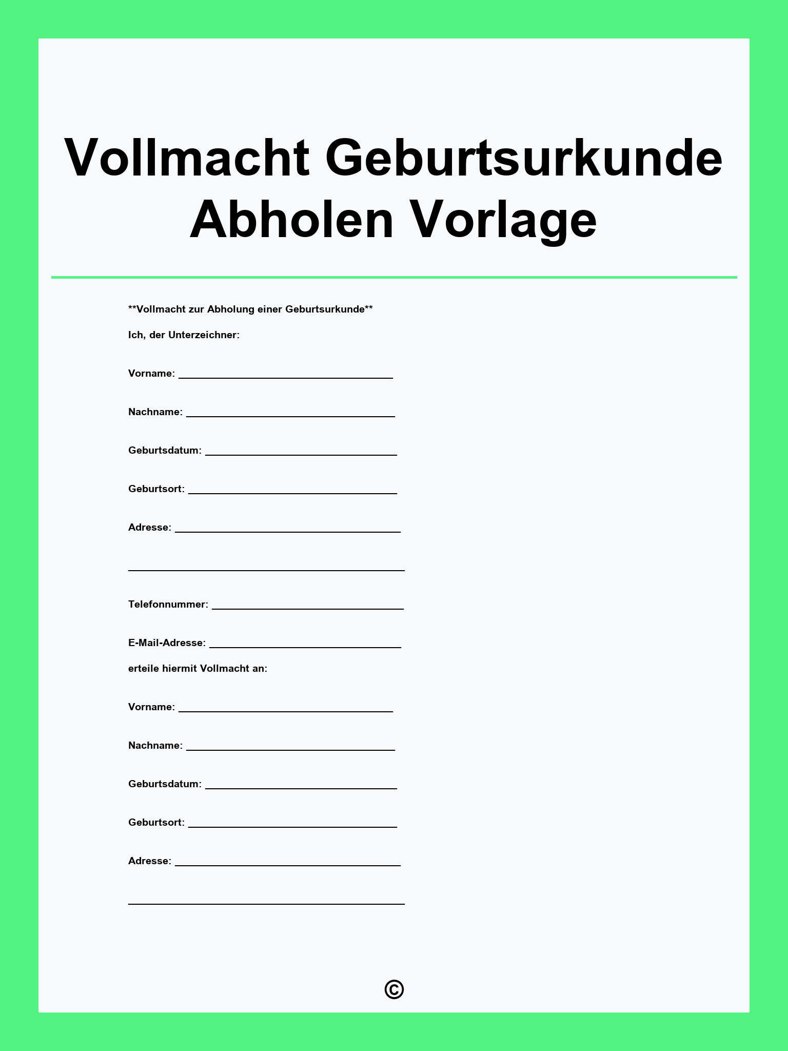 Vollmacht Geburtsurkunde Abholen Vorlage