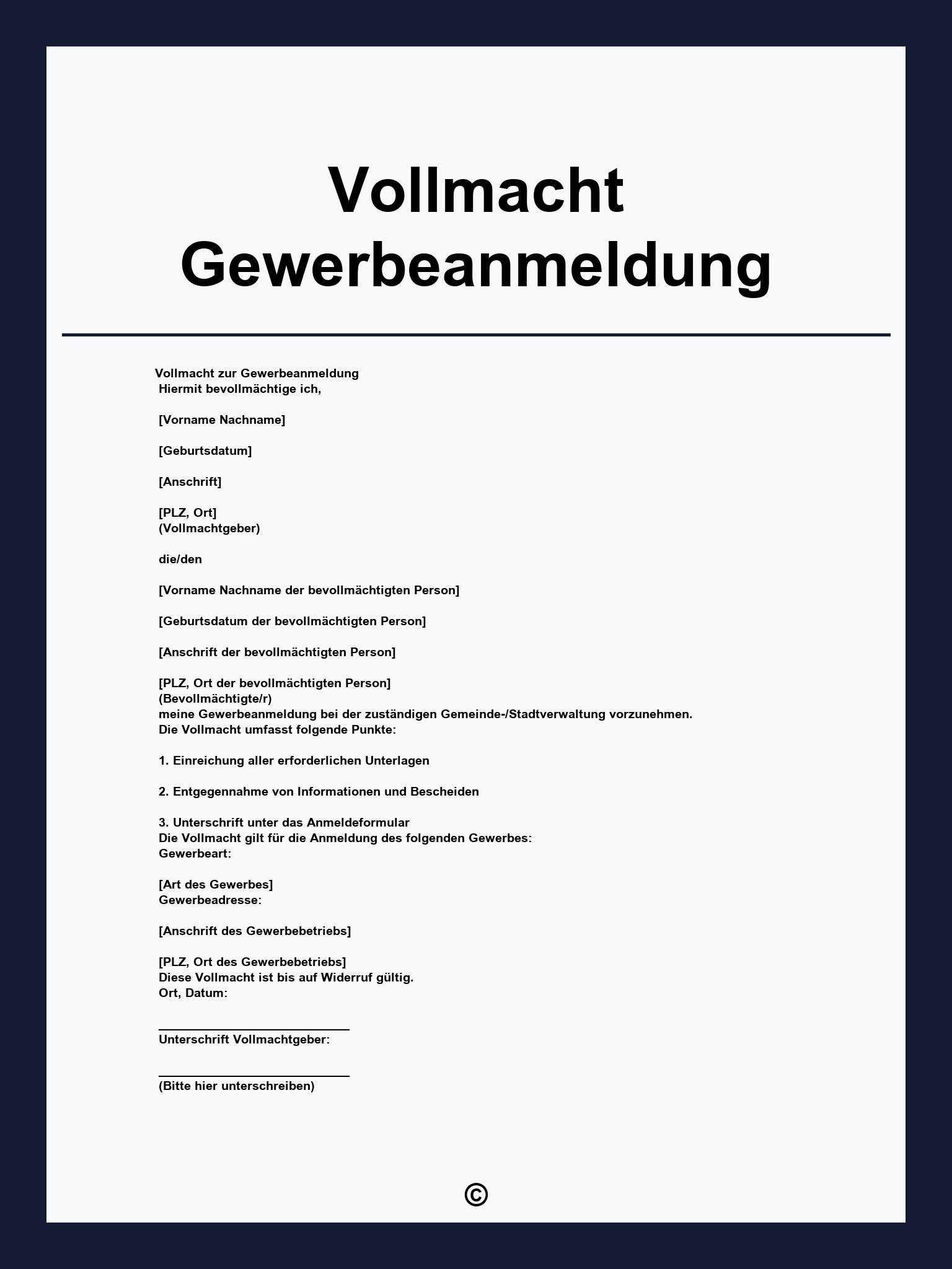 Vollmacht Gewerbeanmeldung