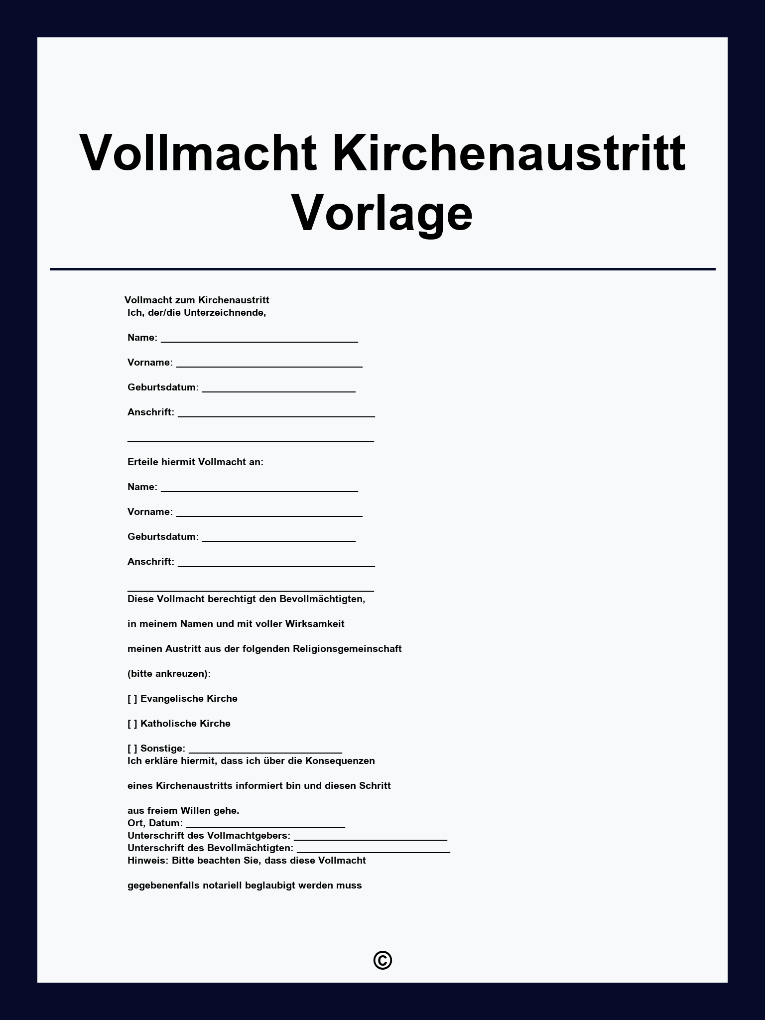 Vollmacht Kirchenaustritt Vorlage