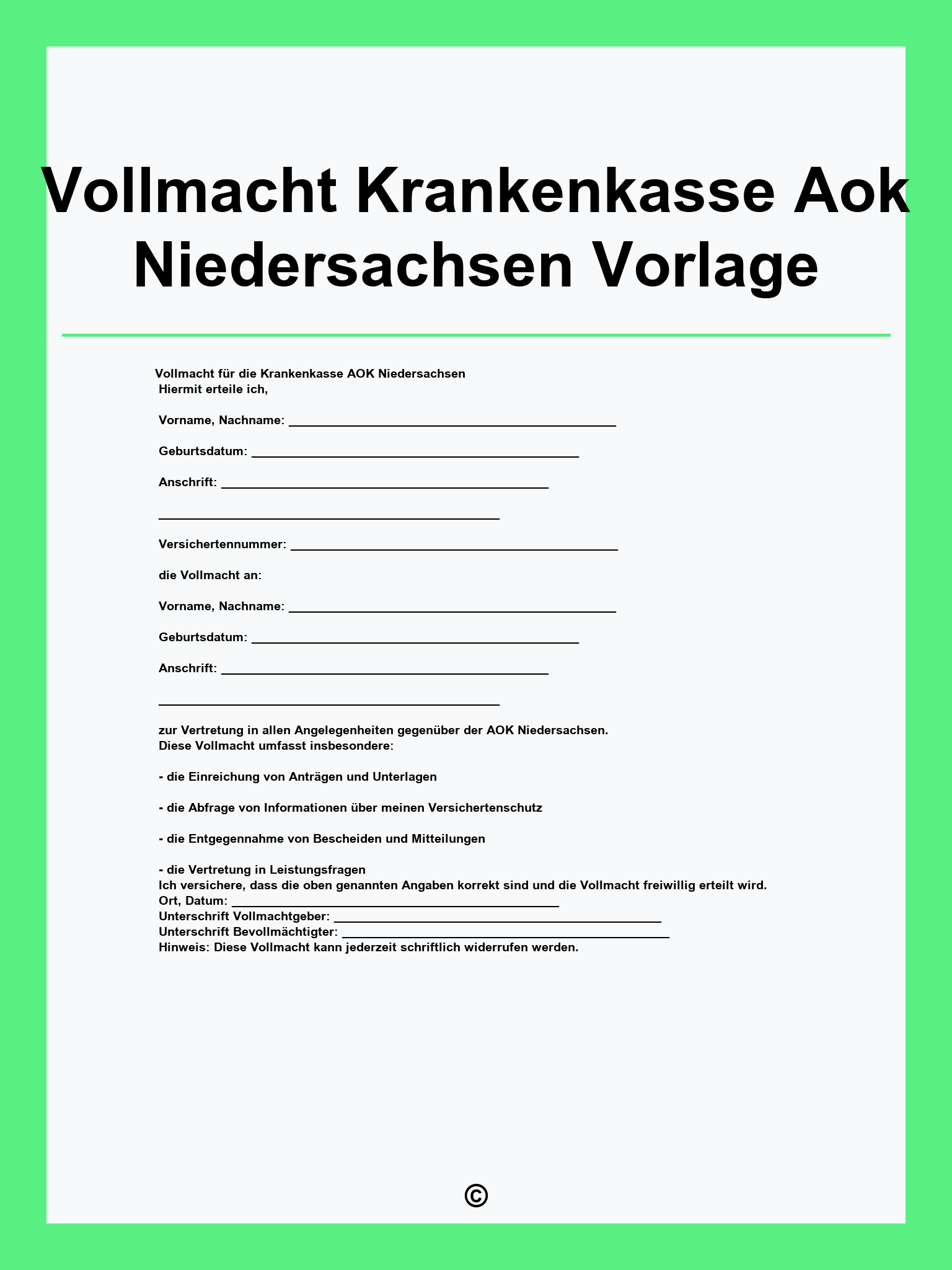 Vollmacht Krankenkasse Aok Niedersachsen Vorlage