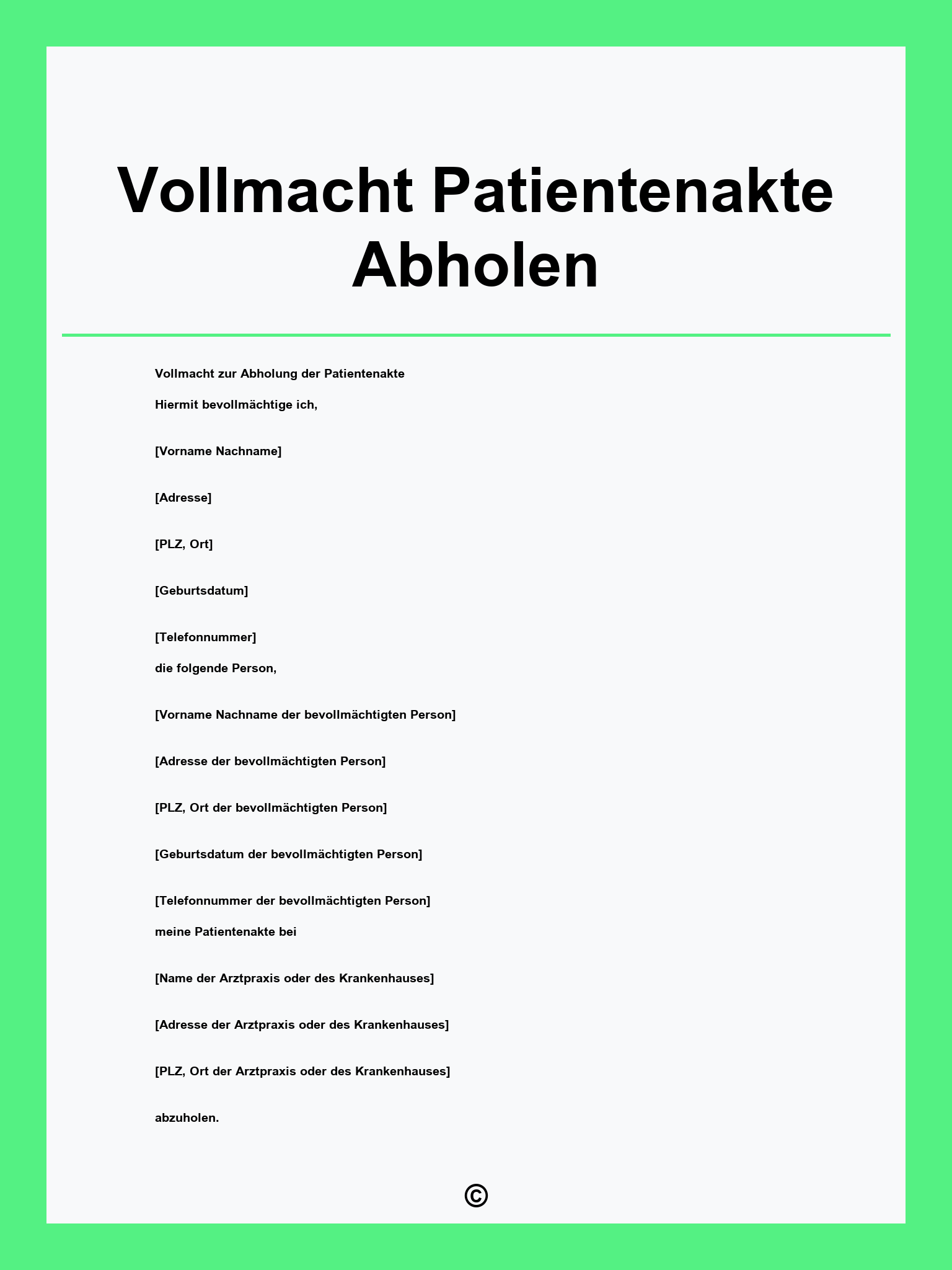 Vollmacht Patientenakte Abholen