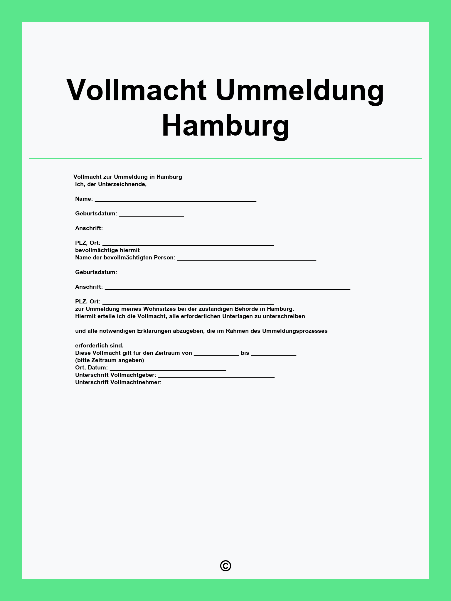 Vollmacht Ummeldung Hamburg