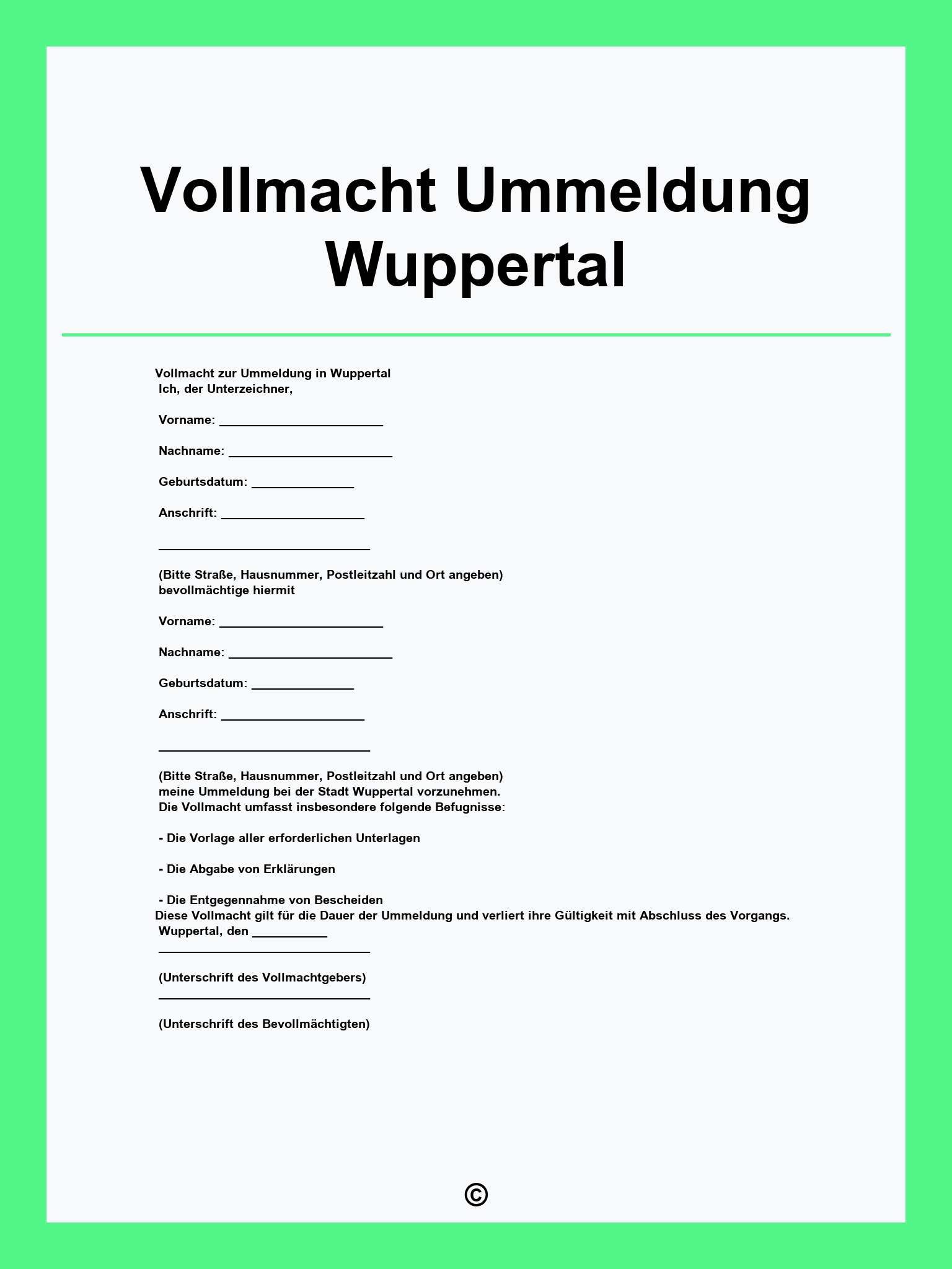 Vollmacht Ummeldung Wuppertal