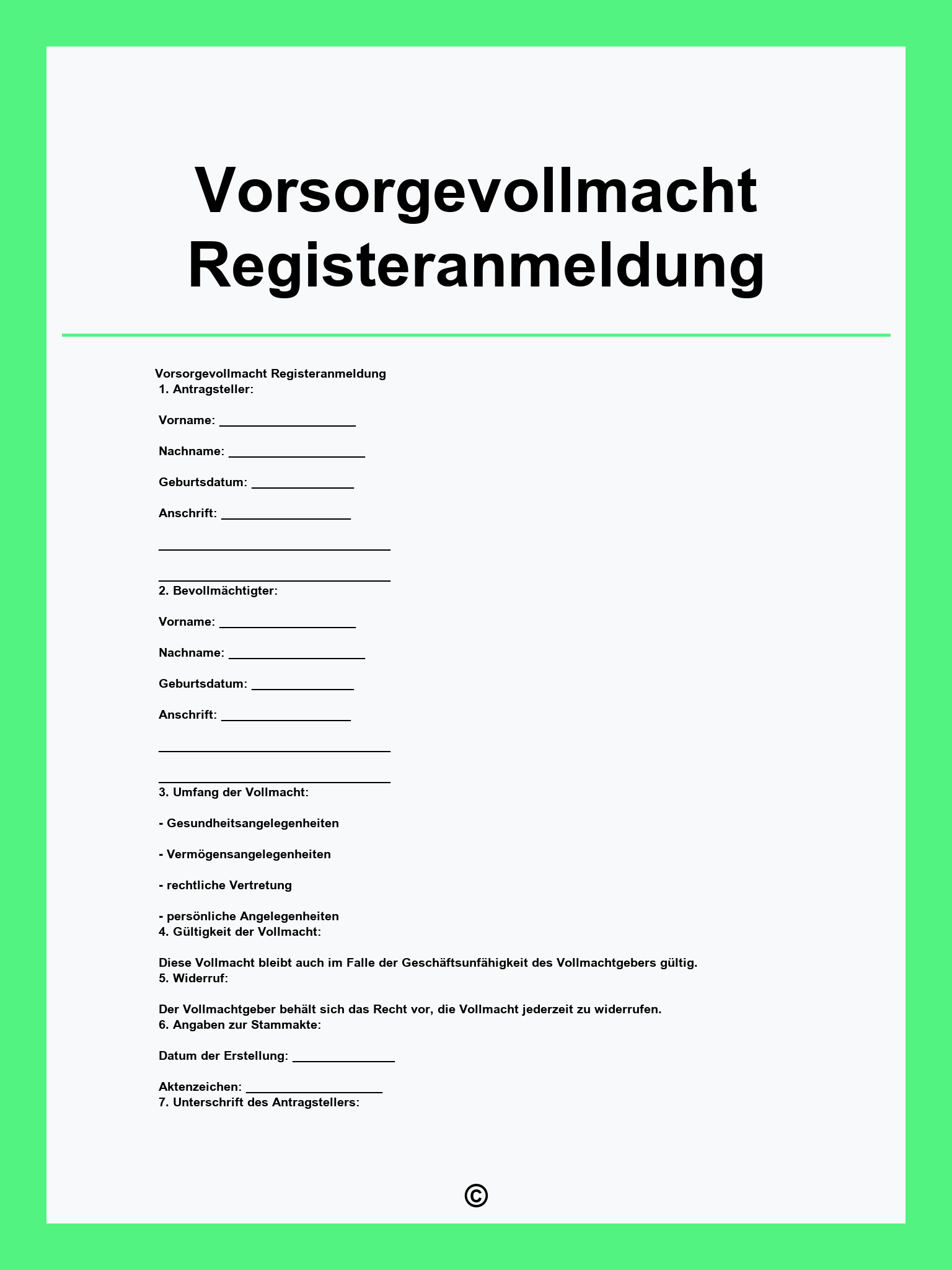 Vorsorgevollmacht Registeranmeldung
