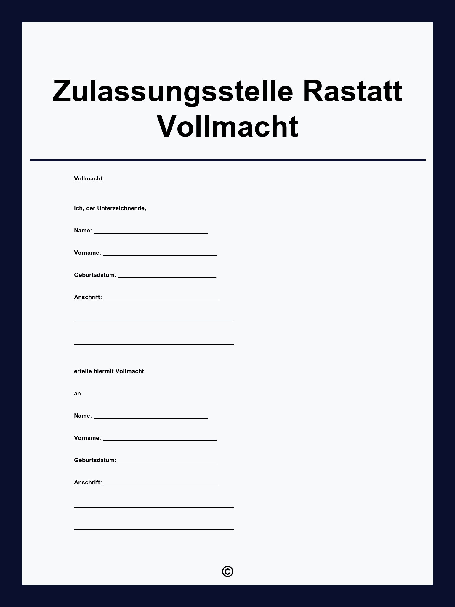Zulassungsstelle Rastatt Vollmacht